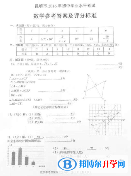 昆明中考试题