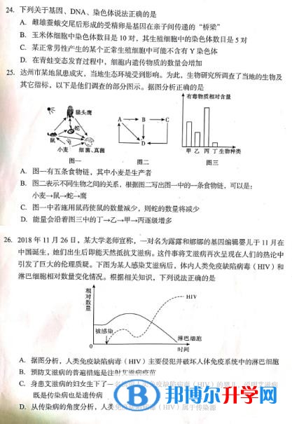 2020年达州生物中考会考试卷