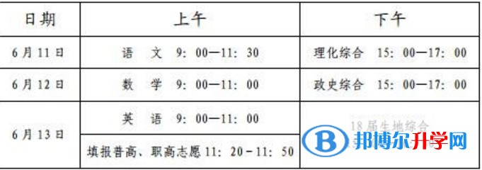 2020年内江中考时间表