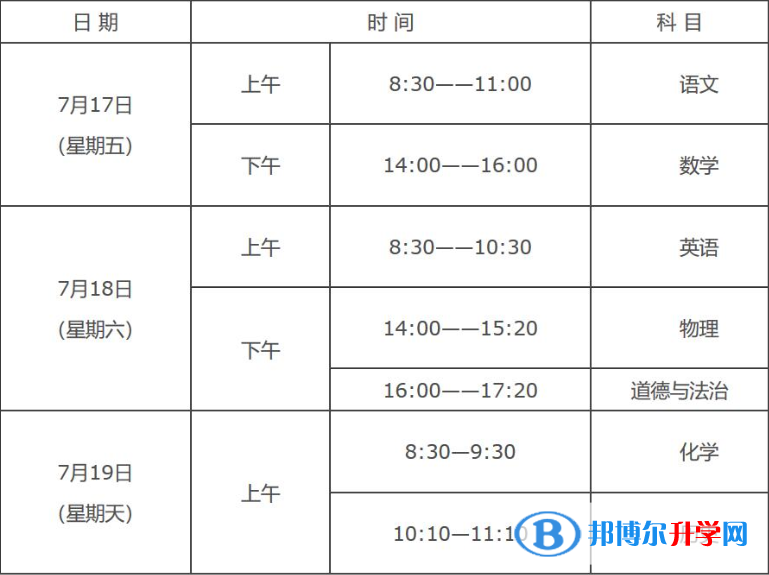 2021年宝鸡中考时间表