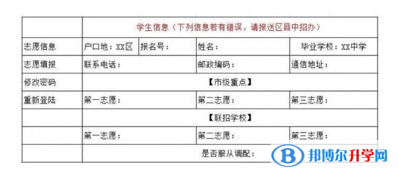 2021年阿坝中考志愿的样表