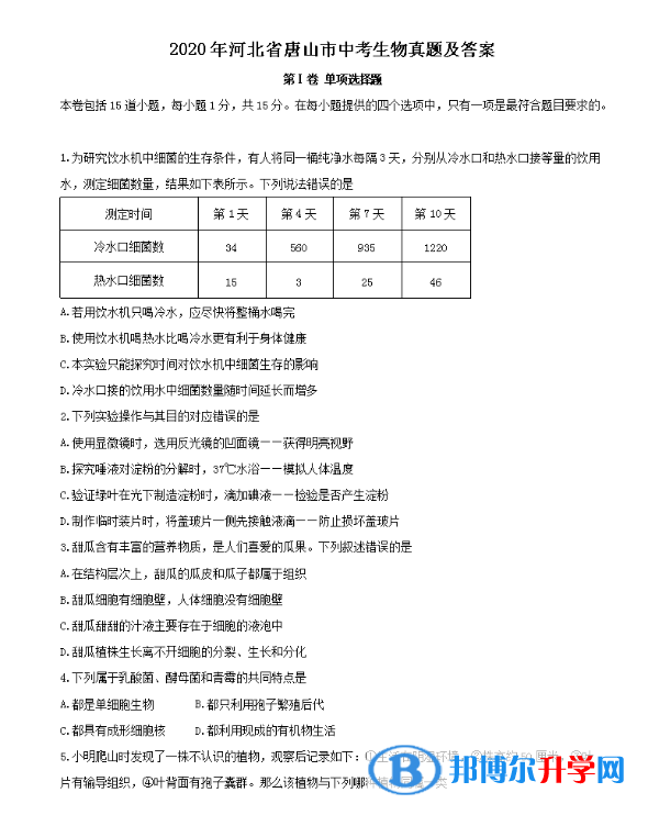 唐山2021年中考试题